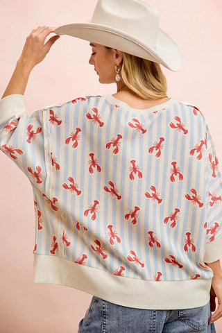 BiBi 4th Of July Lobsters Stripe Waffle Knit Sleeve Top - Glamourous Grace