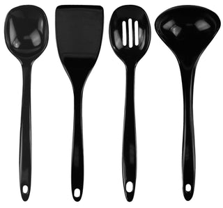 Calypso Basics BPA-Free Melamine Kitchen 4-Piece Food Grade Plastic Utensil Set with Spoon, Spatula, Ladle, Slotted Spoon by Reston Lloyd, Black