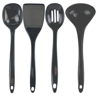 Calypso Basics BPA-Free Melamine Kitchen 4-Piece Food Grade Plastic Utensil Set with Spoon, Spatula, Ladle, Slotted Spoon by Reston Lloyd, Charcoal