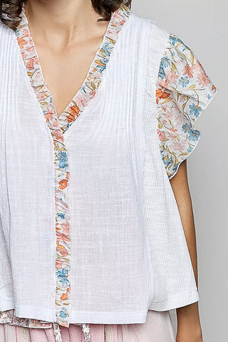 POL V-Neck Floral Ruffle Sleeve Blouse - Glamourous Grace