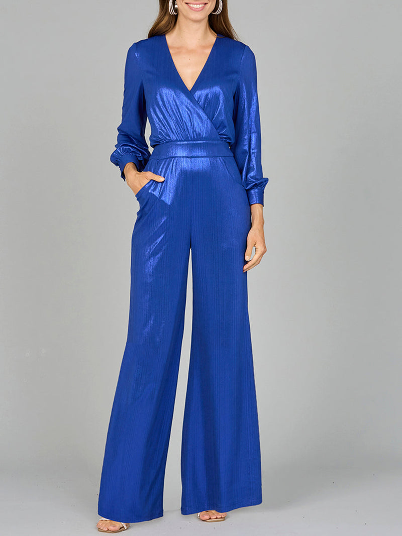 Metallic Shimmer Jumpsuit with Pockets - OUTLET - Glamourous Grace