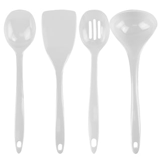 Calypso Basics BPA-Free Melamine Kitchen 4-Piece Food Grade Plastic Utensil Set with Spoon, Spatula, Ladle, Slotted Spoon by Reston Lloyd,  White
