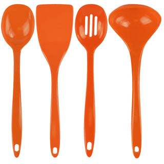 Calypso Basics BPA-Free Melamine Kitchen 4-Piece Food Grade Plastic Utensil Set with Spoon, Spatula, Ladle, Slotted Spoon by Reston Lloyd,  Orange