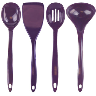 Calypso Basics BPA-Free Melamine Kitchen 4-Piece Food Grade Plastic Utensil Set with Spoon, Spatula, Ladle, Slotted Spoon by Reston Lloyd,  Plum