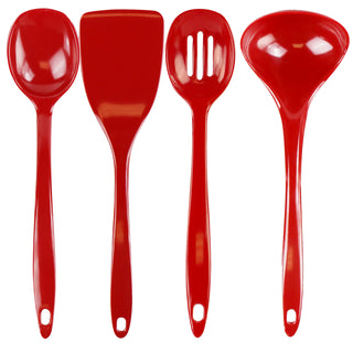 Calypso Basics BPA-Free Melamine Kitchen 4-Piece Food Grade Plastic Utensil Set with Spoon, Spatula, Ladle, Slotted Spoon by Reston Lloyd,  Red