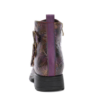 Retro Handmade Leather Painted Floral Flats Boots