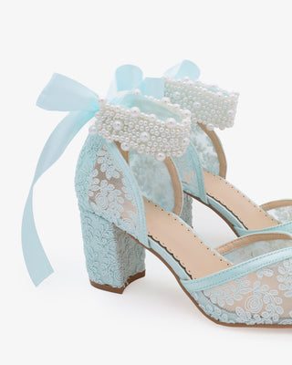 Lace Block Heel For Weddings with Perla Ankle Strap