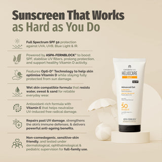Heliocare Advanced Gel SPF 50 Sunscreen - Natural, Antioxidant, Non-Greasy Face Protection for All Skin Types - Glamourous Grace