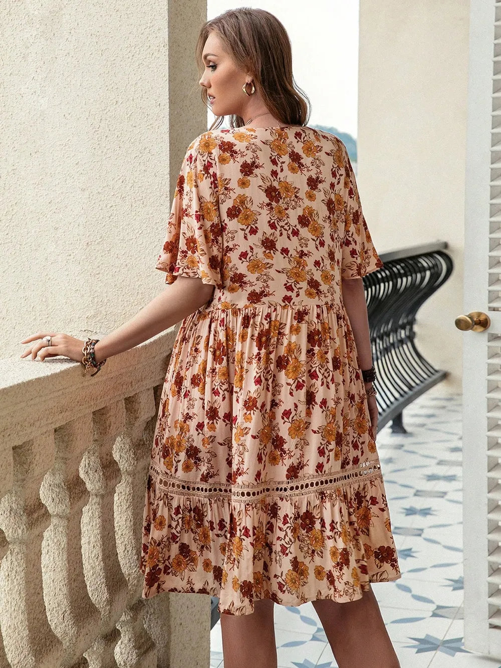 Plus Size Floral Crochet Flutter Sleeve Dress - Glamourous Grace