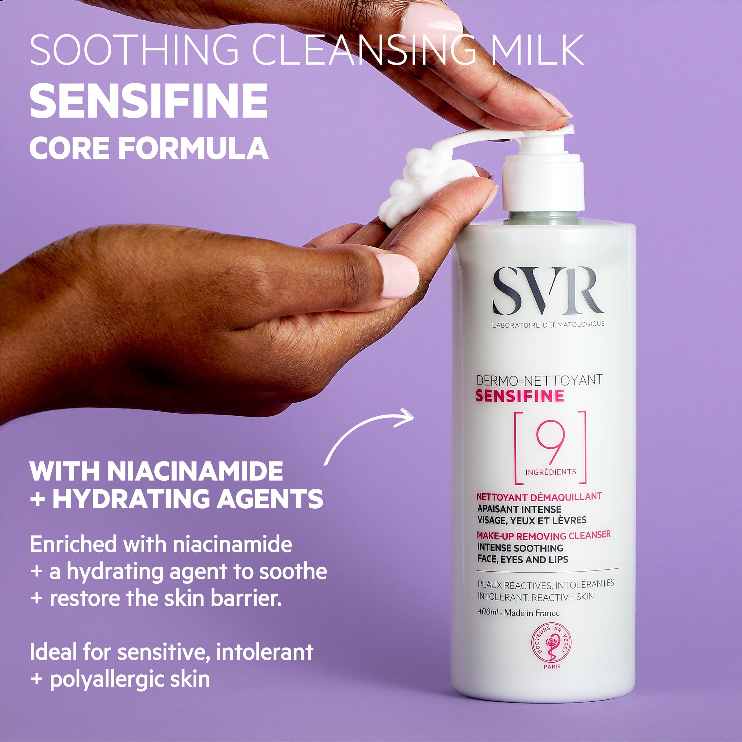 SVR Sensifine Dermo Nettoyant Facial Cleanser & Makeup Remover - Gentle, Dermatologically Tested, 400ml - Glamourous Grace