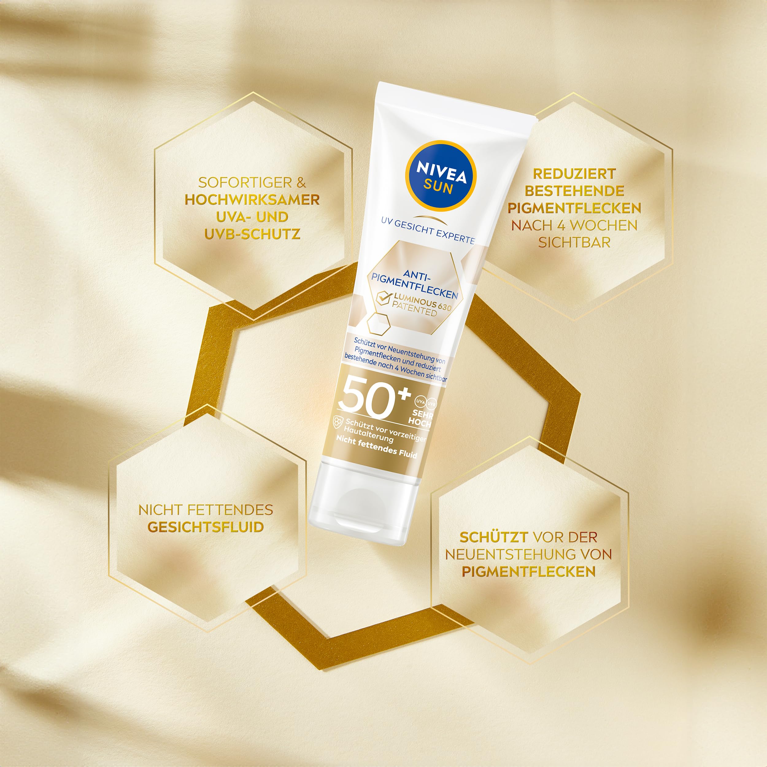 Nivea Sun Luminous630 Anti-Spot Sunscreen Face Cream SPF50+ - Non-Greasy, Reduces Sun Spots, 1.35 fl oz - Glamourous Grace