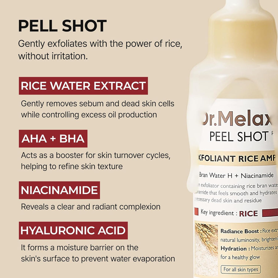 Dr. Melaxin Peel Shot Exfoliant Rice Ampoule - Glamourous Grace