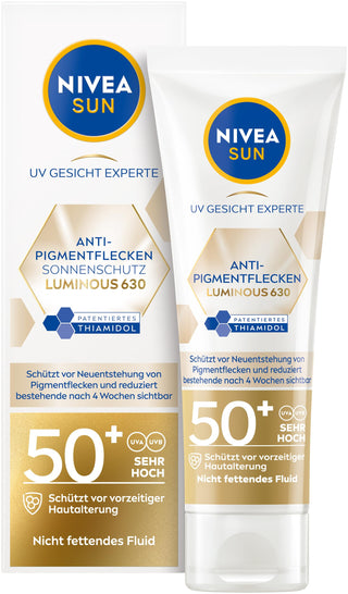 Nivea Sun Luminous630 Anti-Spot Sunscreen Face Cream SPF50+ - Non-Greasy, Reduces Sun Spots, 1.35 fl oz - Glamourous Grace