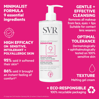 SVR Sensifine Dermo Nettoyant Facial Cleanser & Makeup Remover - Gentle, Dermatologically Tested, 400ml - Glamourous Grace