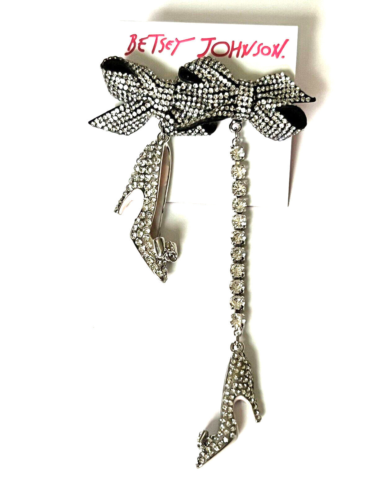 Betsey Johnson Holiday High Heel Shoes Bows Rhinestone Mismatch Drop Earrings - Glamourous Grace