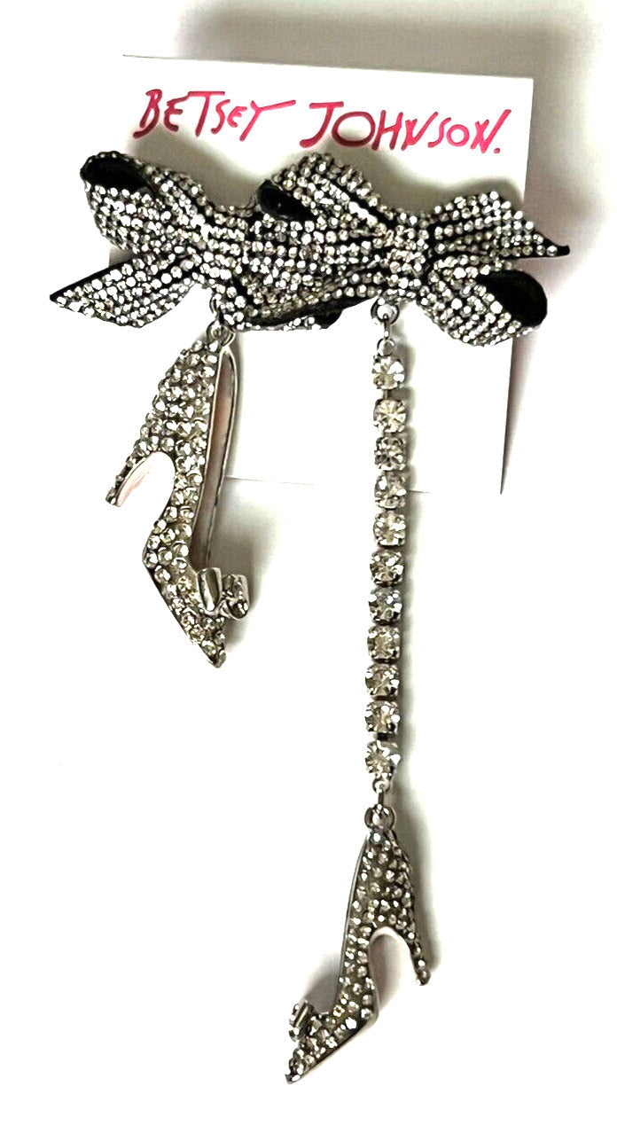 Betsey Johnson Holiday High Heel Shoes Bows Rhinestone Mismatch Drop Earrings - Glamourous Grace