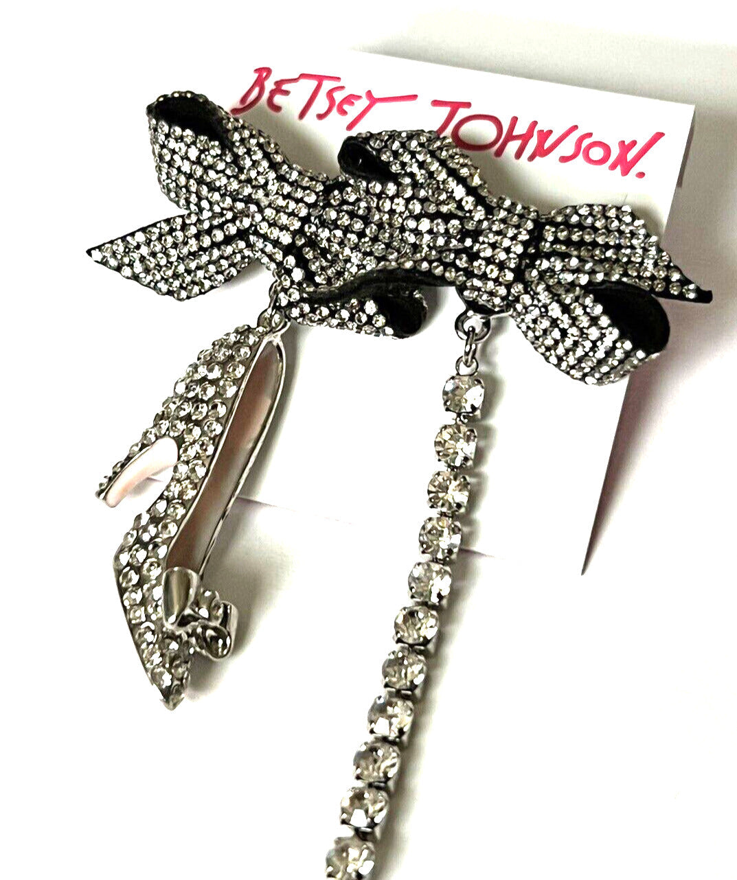 Betsey Johnson Holiday High Heel Shoes Bows Rhinestone Mismatch Drop Earrings - Glamourous Grace