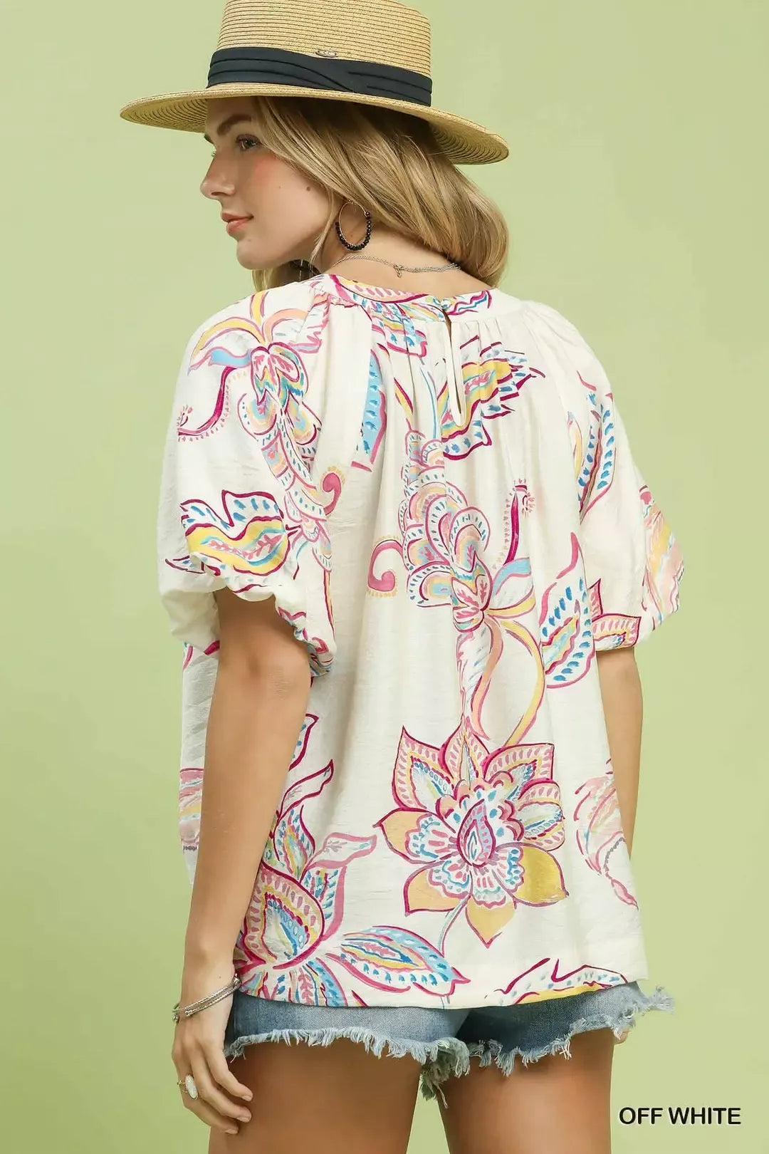 Umgee Paisley Print Puff Sleeve Top - Glamourous Grace