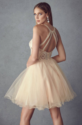 Juliet 826 Fit-and-Flare Halter Neck Short Party Dress