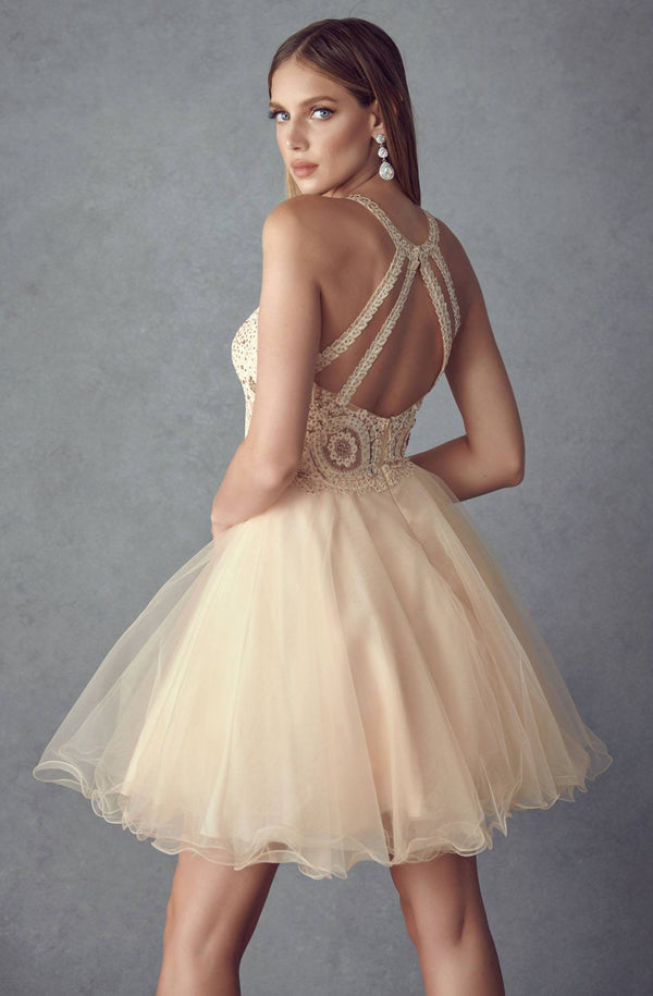 Juliet 826 Fit-and-Flare Halter Neck Short Party Dress - Glamourous Grace