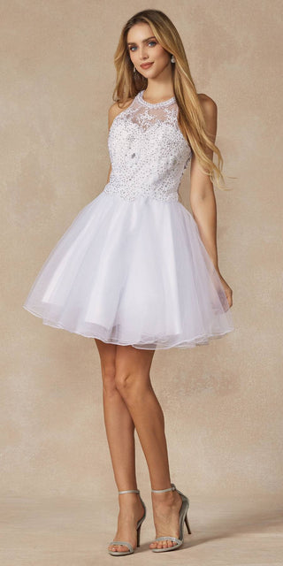 Juliet 826 Fit-and-Flare Halter Neck Short Party Dress