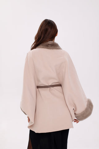 Genuine Mink Fur Double Face Wool Poncho