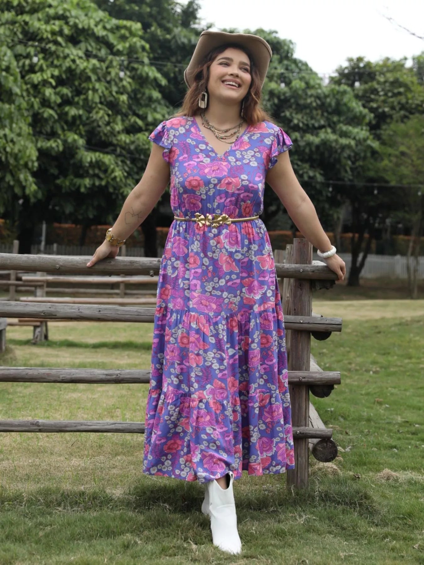 Plus Size Floral Print Tiered Maxi Dress - Glamourous Grace