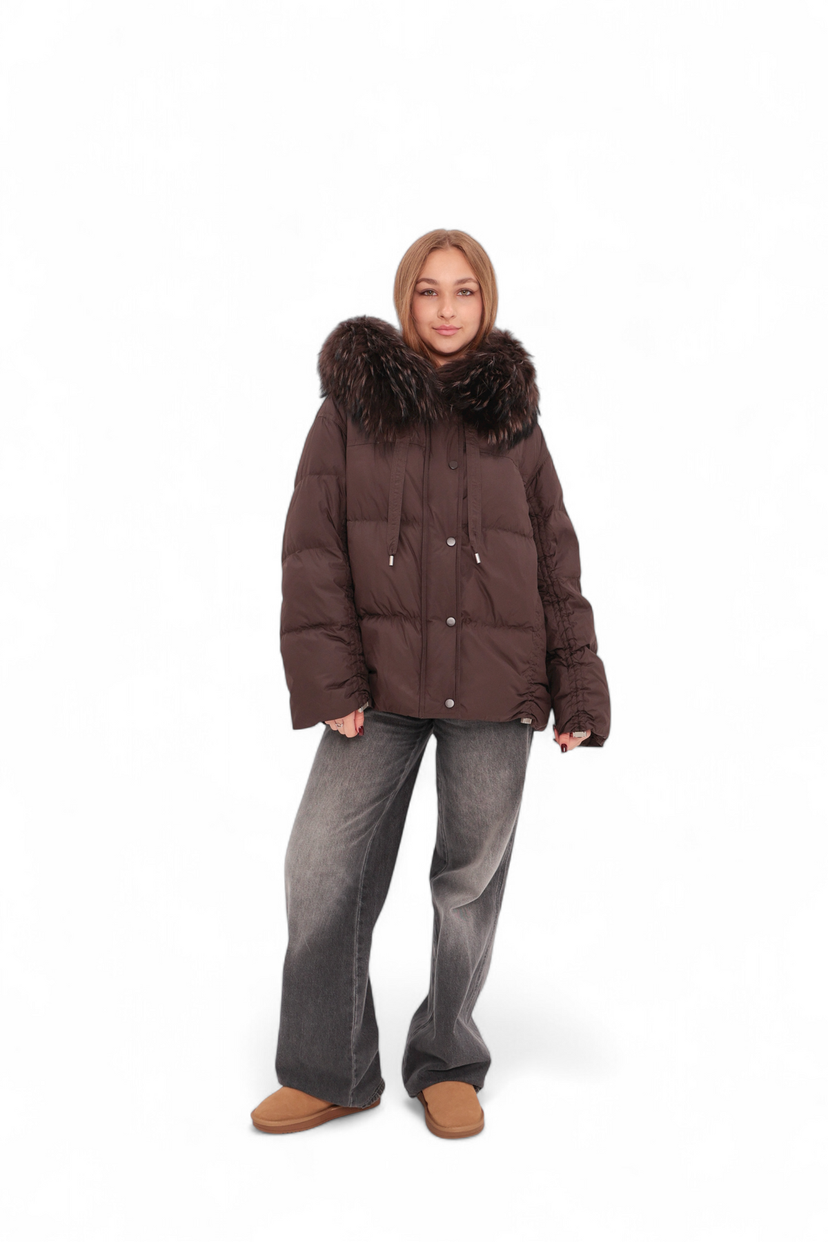 Utah Genuine Fur Trim Down Fill Jacket in Fig