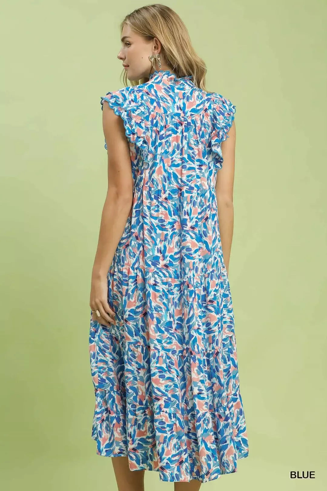 Umgee Leaf Print Midi Tiered Dress with Side Pockets - Glamourous Grace