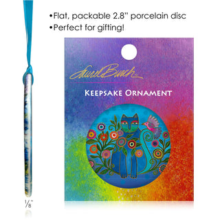 Laurel Burch Cerulean Cat Porcelain Keepsake Ornament – Flat Ceramic, Gift-Ready