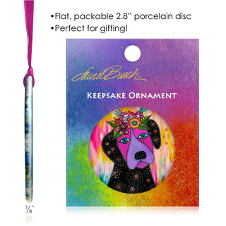Laurel Burch Violet Dog Porcelain Keepsake Ornament – Flat Ceramic, Gift-Ready