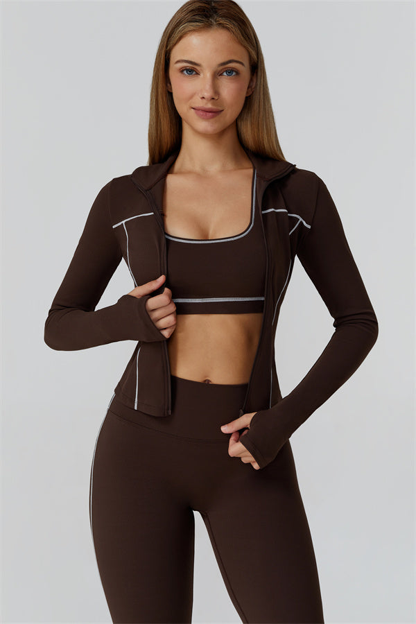 The Venus Zip Top Sports Bra Leggings 3-Piece Set - Glamourous Grace