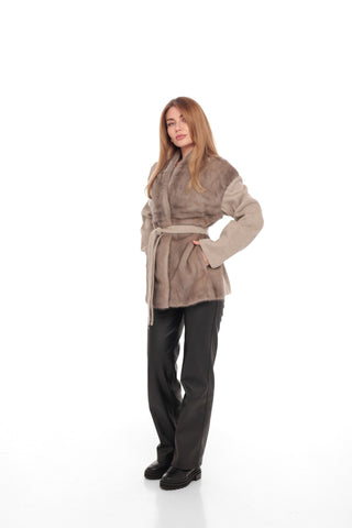 Melia Genuine Mink Fur Virgin Wool Coat
