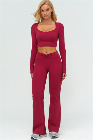 The Lushness Long Sleeve Crop Top Flared Leggings 2-Piece Set