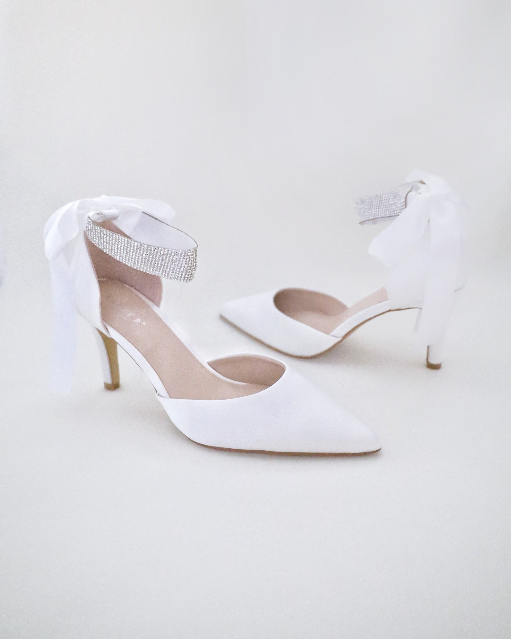 Satin Wedding Heels with Rhinestones Strap