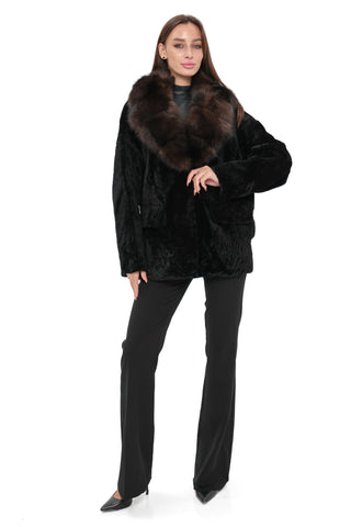 Modena Genuine Astrakhan Polar Fox Trim Coat