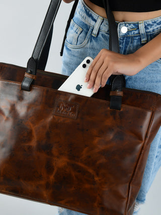 Portland Leather Tote with Zipper - Glamourous Grace