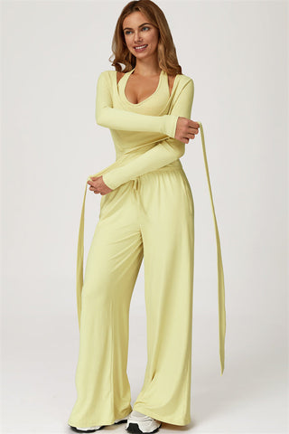 The Sprint Long Sleeve Crop Top Halter Tank Top Sweatpants 3-Piece Set