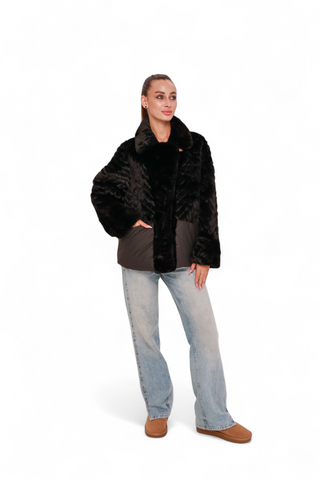Kaia Eco-Fur Down Fill Coat in Black