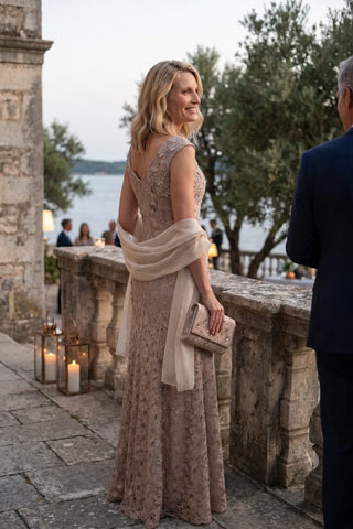 Beige Maxi Lace Gown, Bruna