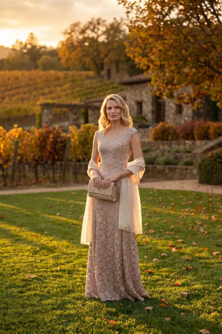 Beige Maxi Lace Gown, Bruna