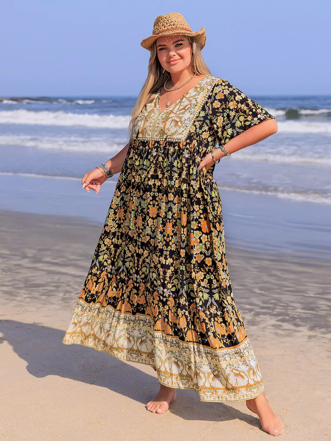 Plus Size Bohemian Floral Tiered Maxi Dress - Glamourous Grace