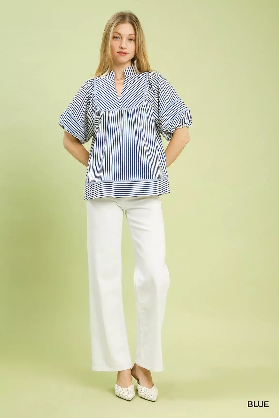 Umgee Striped Puff Sleeve Babydoll Top - Glamourous Grace