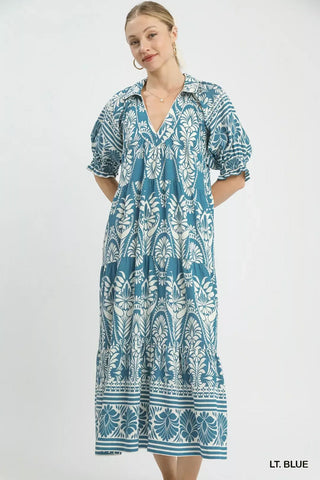 Umgee Two-tone Border Print Midi Dress - Glamourous Grace