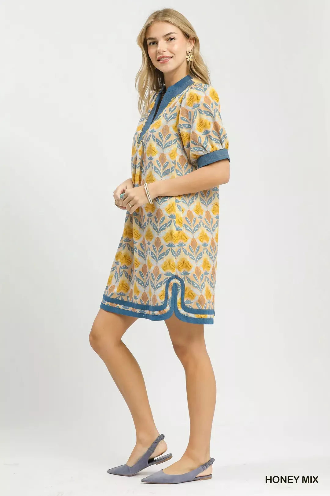 Umgee Mix Tile Print Mini Dress in Honey Mix - Glamourous Grace