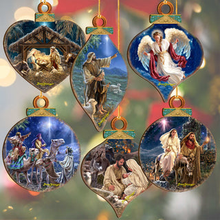 Handcrafted Christmas Ornaments Set of 6 - The Nativity Story Ornaments Set by D. Gelsinger – Nativity Holiday Decor - 8610107-S6