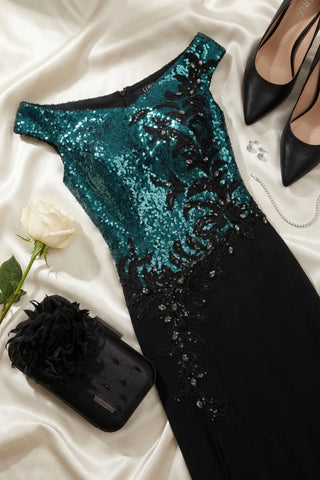 Green and Black Sequin Maxi Dress, Greta