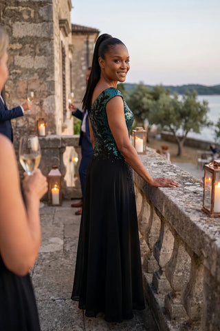 Green and Black Sequin Maxi Dress, Greta