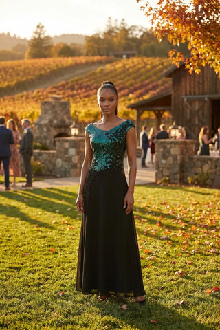Green and Black Sequin Maxi Dress, Greta