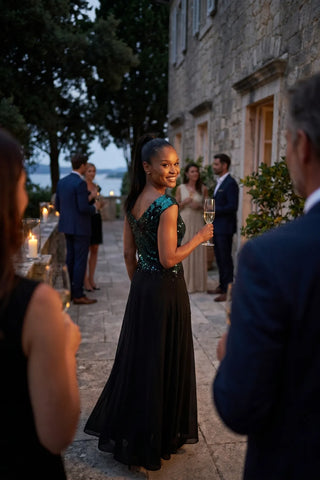 Green and Black Sequin Maxi Dress, Greta
